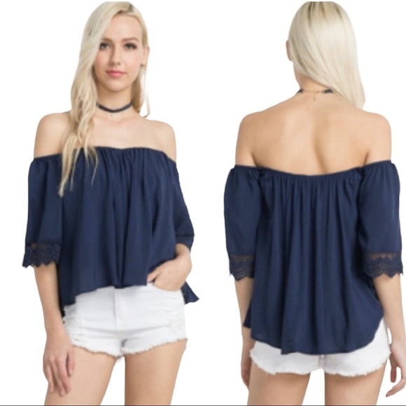 Tops - OFF THE SHOULDER BOHO LACE TRIMMED SLEEVE TOP